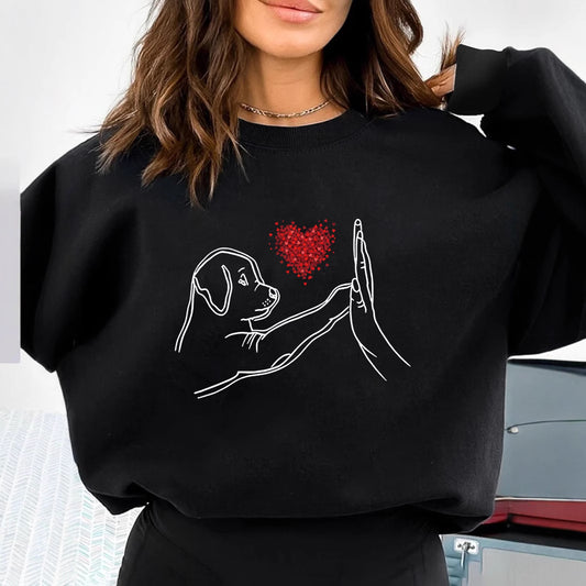 Dame Løs Sort Rundhals Sweatshirt Efterår Og Vinter