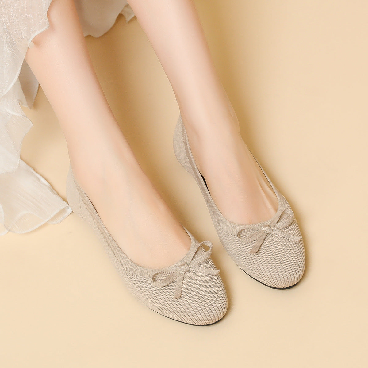 Round Toe Shallow Mouth Flat Pumps Women's Bow Casual Plus Size Convenient Shoes