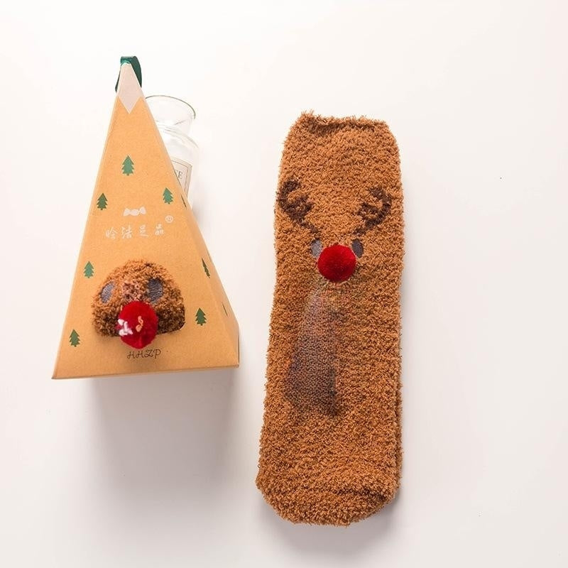 Coral Fleece Tube Winter Thickened Women's Christmas Stockings Cute Cartoon Maternity Socks