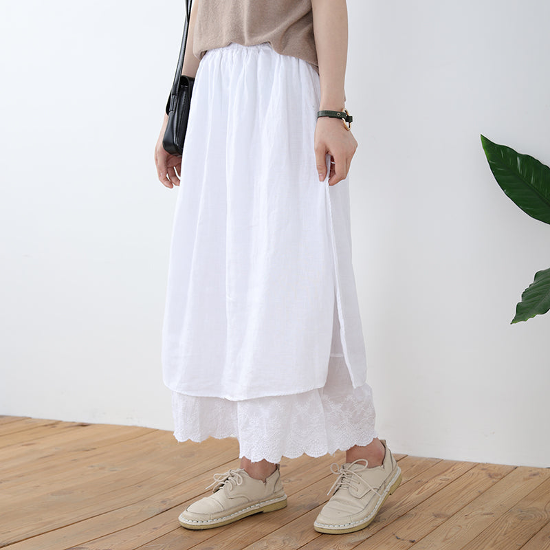 Lace Stitching High Waist Women's Mid-length Pantskirt
