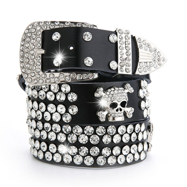 Leather Rhinestones Diamond Fashion All-match Decoration Ladies Jeans Wide Belt