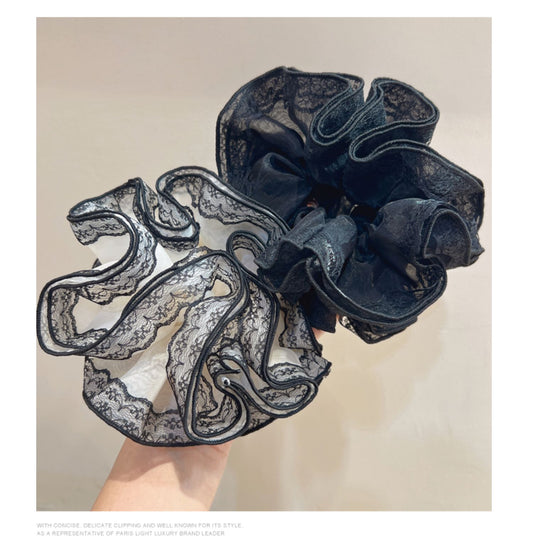 Double Layer Intestine Ring Hair Rope Organza Lace Edge Hair Ring