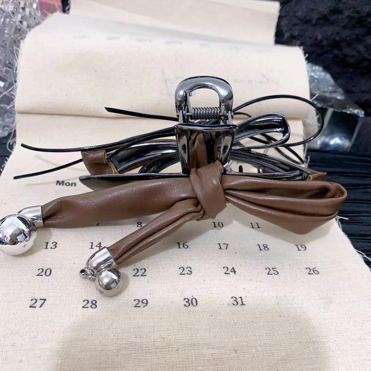 Metal Leather Love Girl Buckle Tassel Round Beads Hair Claw