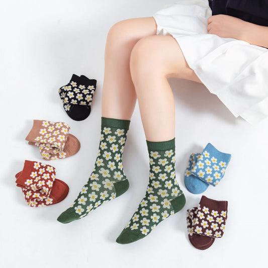 Double Needle Hyuna Style Flower Socks
