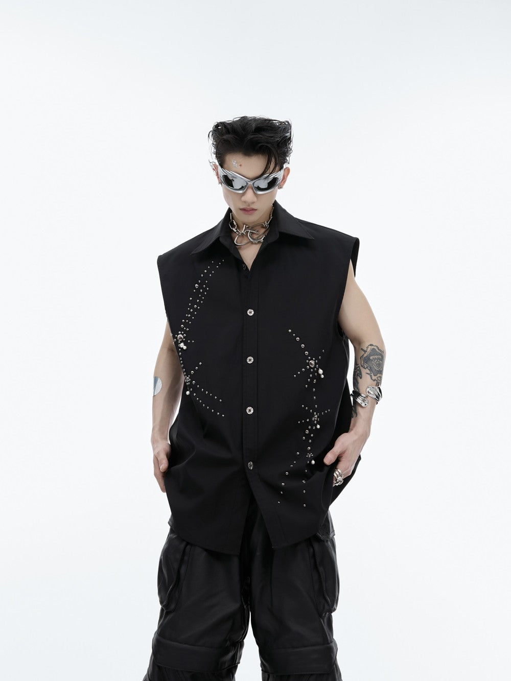 Rhinestone Design Waistcoat Vest Casual Sleeveless Jacket Shirt