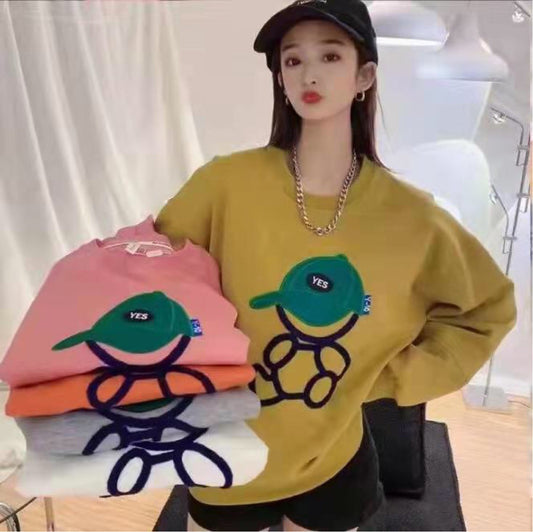 Casual Loose Cartoon Round Neck Cotton Sweater