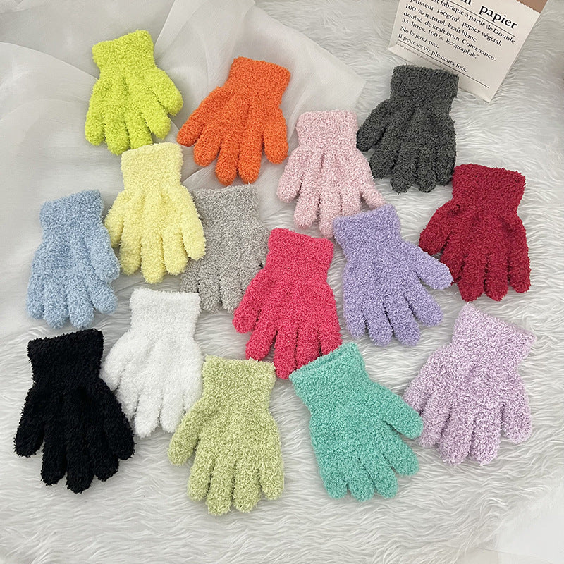 Winter Children's Gloves Finger Writing Cold-proof Warm Gloves Solid Color Knitted Coral Velvet Gloves