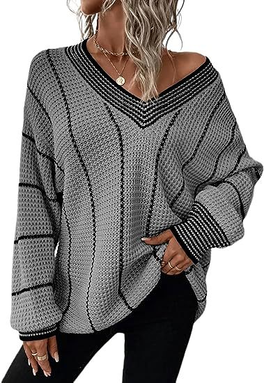 New Autumn And Winter Knitting Striped Pullover Loose Top