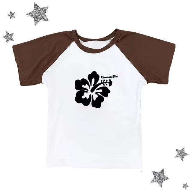 Flower Letter Printed Casual Short Sleeve