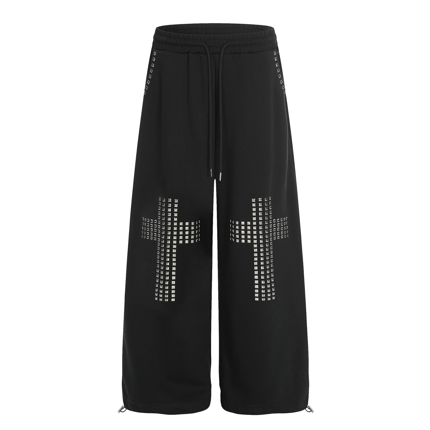 Womens Casual Drawstring Pants With A Stylish American-Design Rivet Cross Pattern