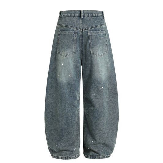 Niche American Retro Splash-ink Embroidered Machete Jeans