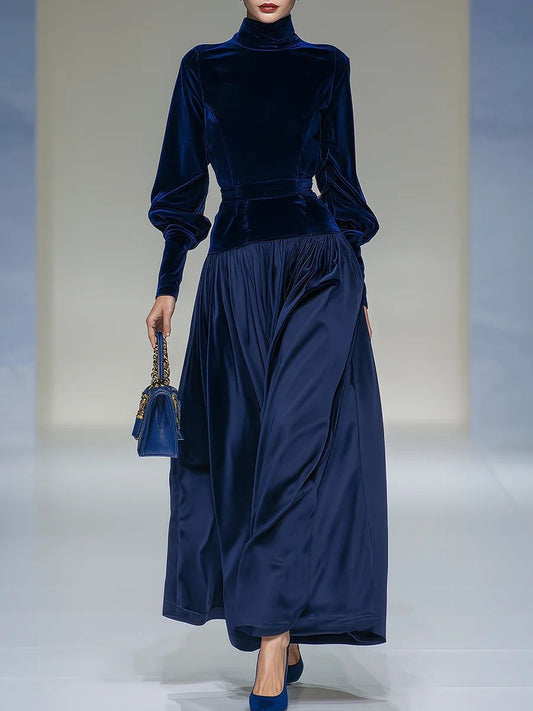 Stylish Casual Velvet Patchwork Long-sleeve Dress