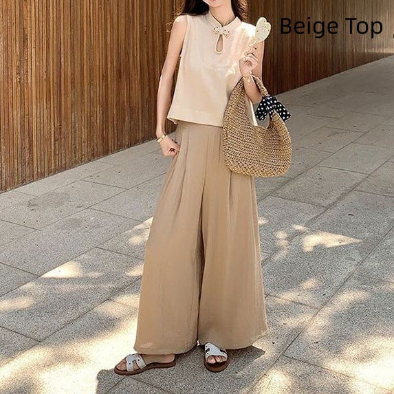 Sleeveless Shirt And Wide-leg Pants Set