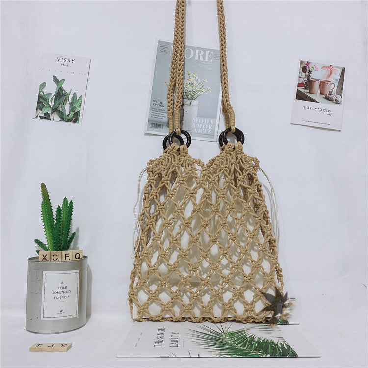 Women One Shoulder Hand Straw Beach Bag
