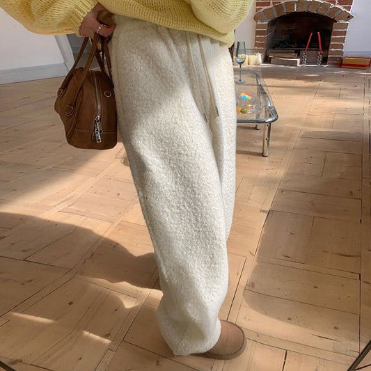 New Pure Color Thickened Warm Straight-leg Pants Casual Hot Girl Trousers