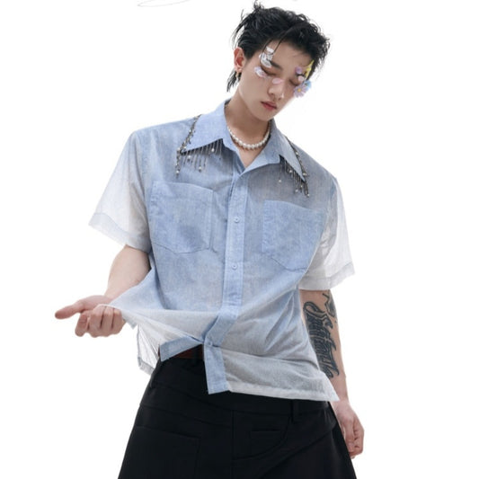 Blue And White Gradient Short Shirt