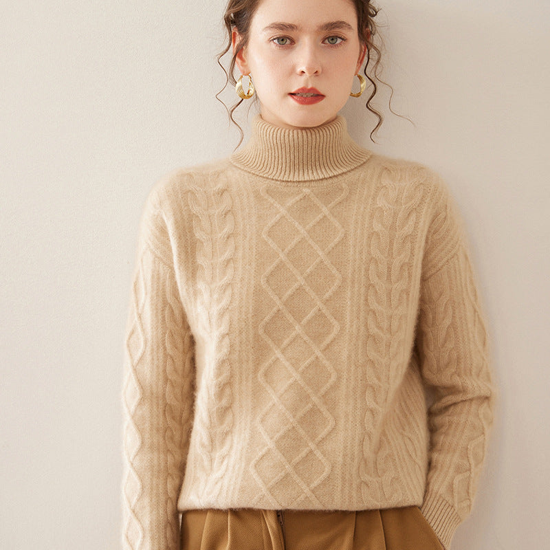 Women's High Lapel Cashmere Loose Lazy Sweater Three-strand Thickened Knitting Bottoming Shirt Top