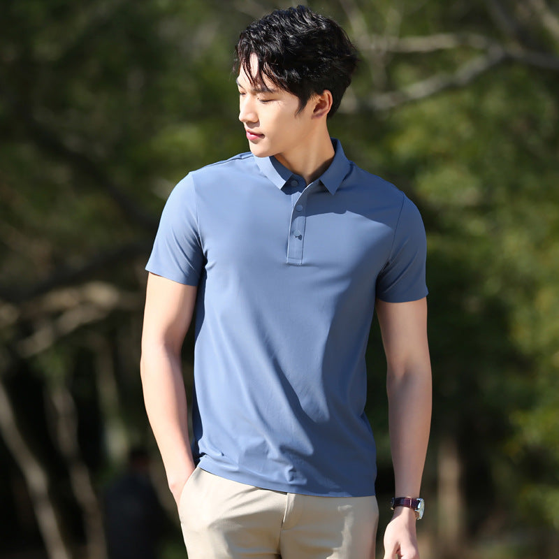 Ice Silk Short-Sleeve Solid-Color Stretch Mens Seamless Polo Shirt