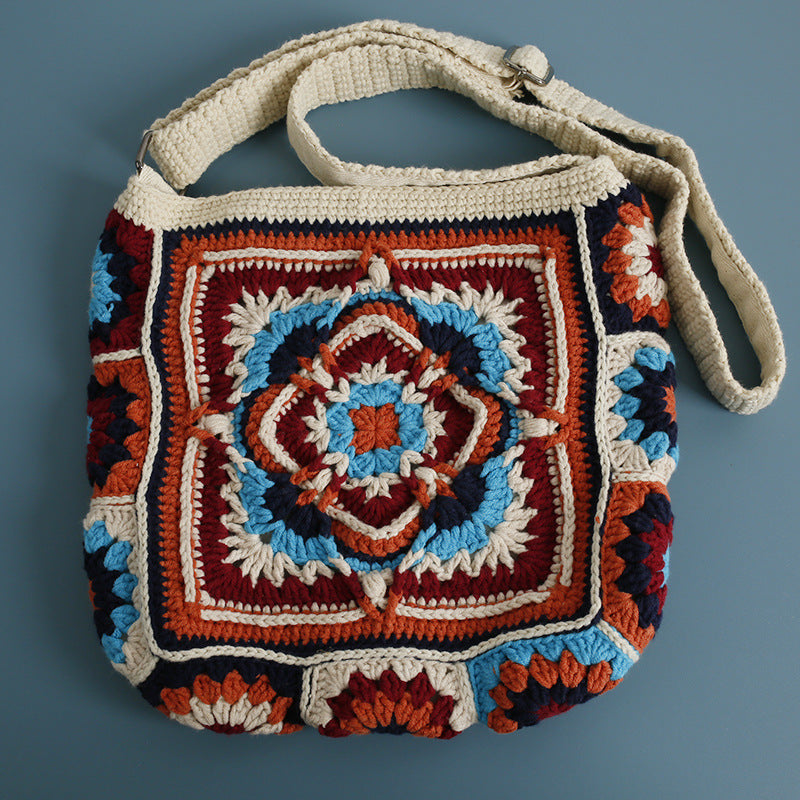 Håndvævet Bedstemor Plaid Crossbody-taske i bohemestil