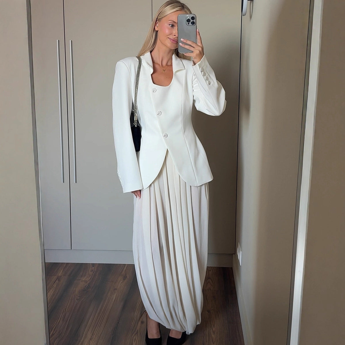 New Stylish Street-Ready Tulip Pleated Draped Split Midi Skirt