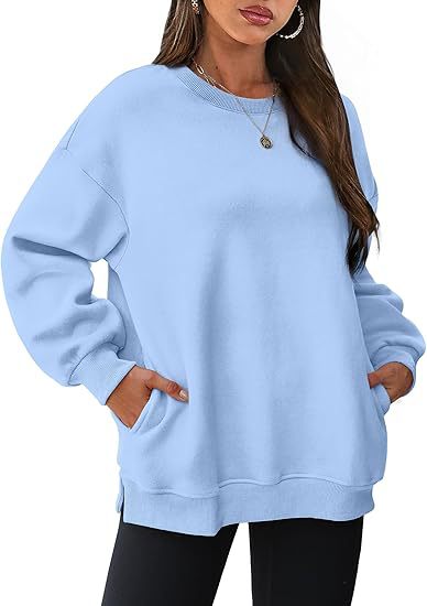 Rundhalset pullover til kvinder – Oversized løs sweatshirt i velour med lange ærmer