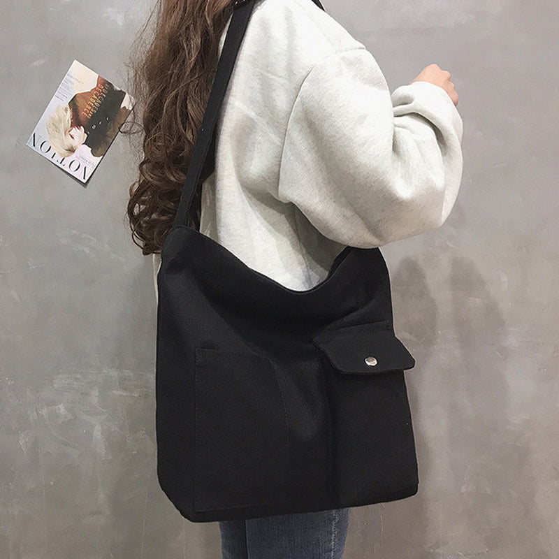 Women's Cross-body Canvas Artistic Solid Color One Shoulder Simple Casual Student Bag