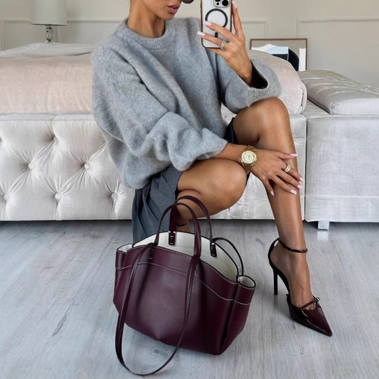 Advanced Gray Brushed Knitwear Autumn And Winter New Korean Style French Lazy Style