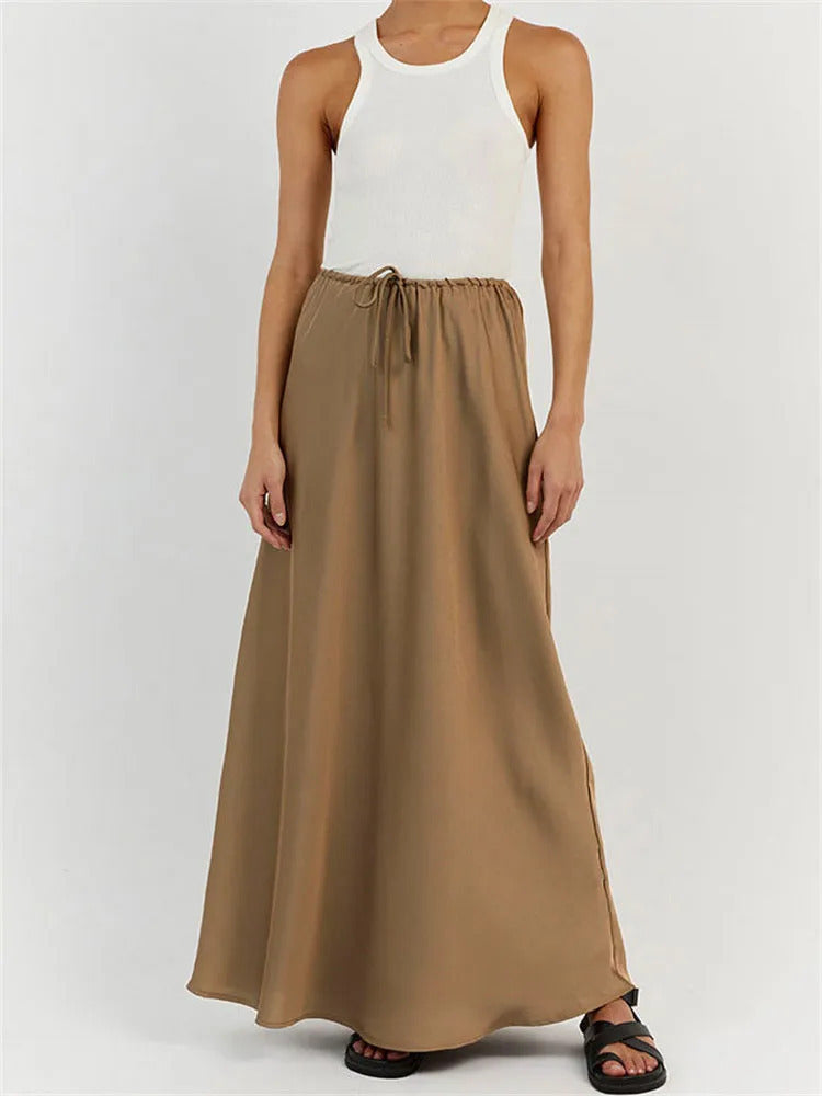 Solid Color High Waist Loose Lace-up Slim Skirt