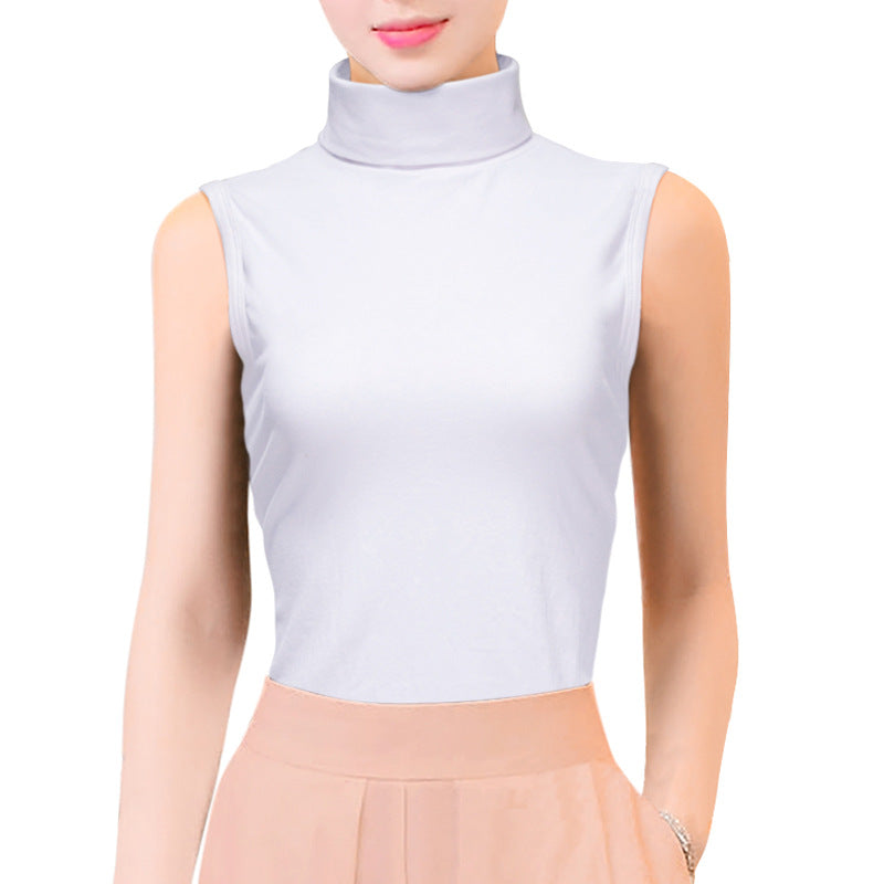 Women's Turtleneck Sleeveless Stretch Cotton T-shirt Vest