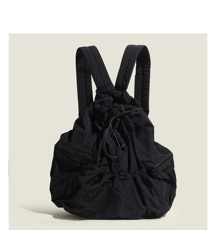 Large Capacity Student Schoolbag Casual Versatile Pleated Nylon Canvas