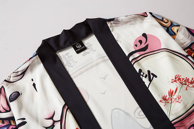 Personalized Cartoon Printed Kimono Loose 34 Sleeve Shirt