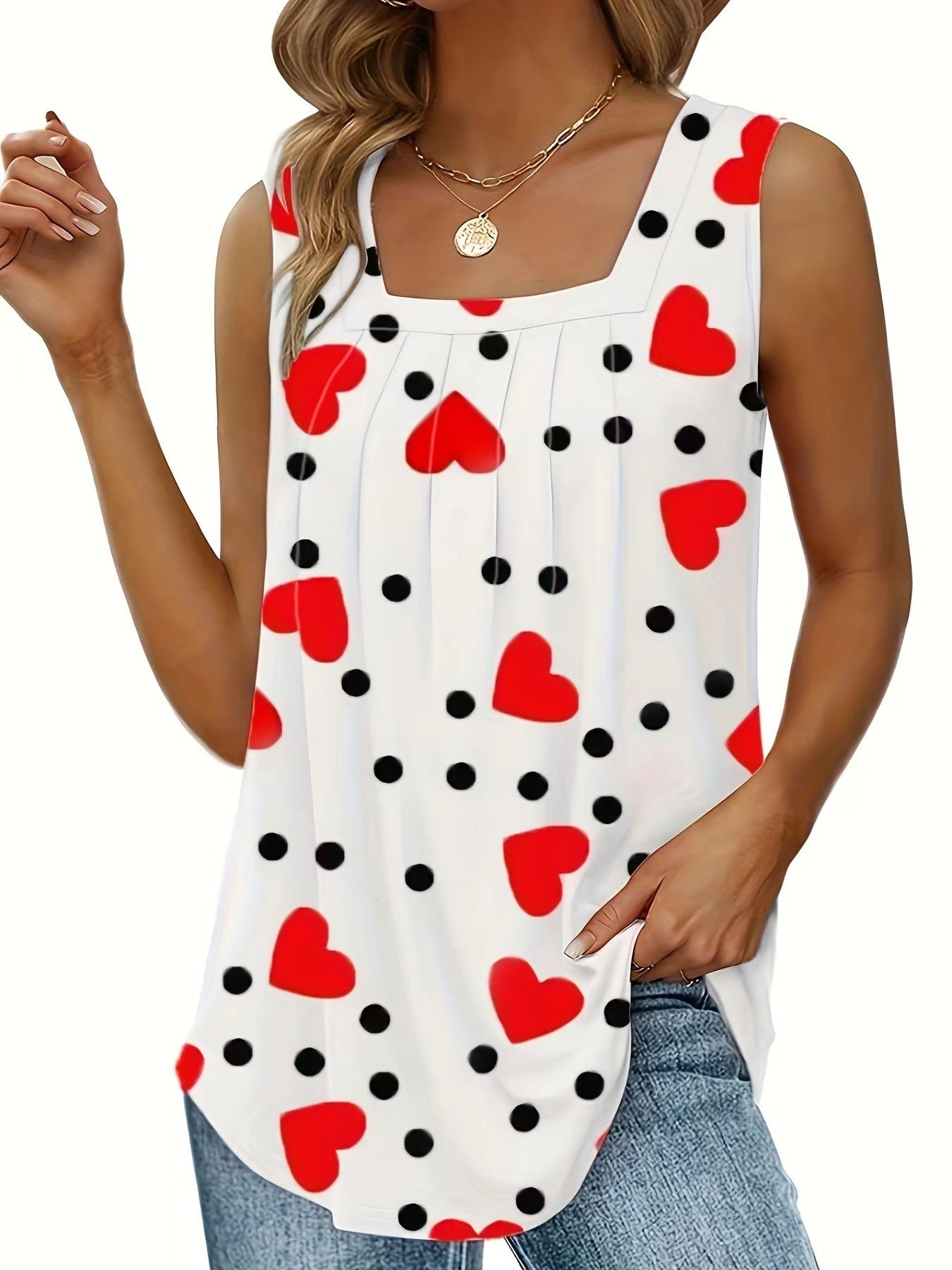 Womens Ruched Square-Neck Sleeveless Tuxedo Vest T-Shirt