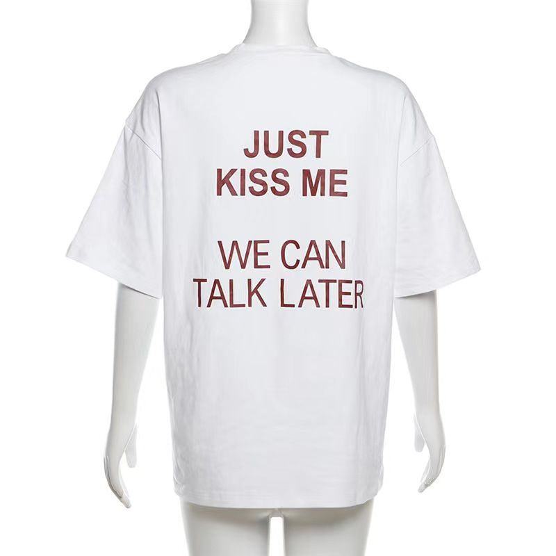 American Simple Letter Printing Cotton T-shirt