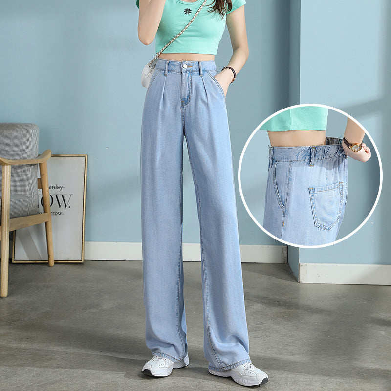 Straight Fit High Waist Tencel Wide Leg Jeans