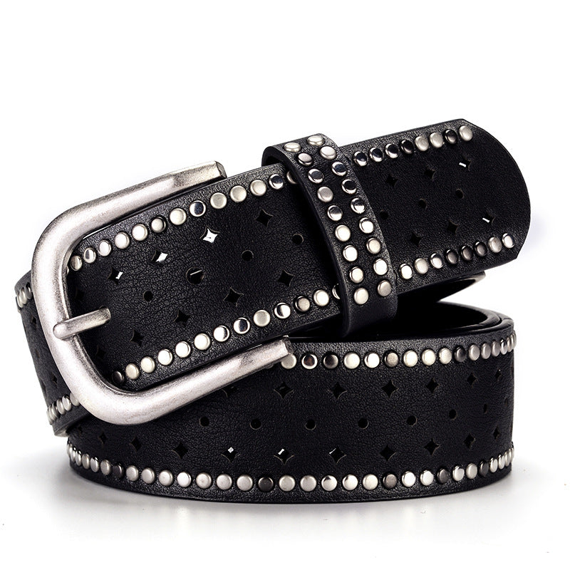 Rhinestone Rivet Alloy Pin Bucklea Fshion Casual With Jeans Belt
