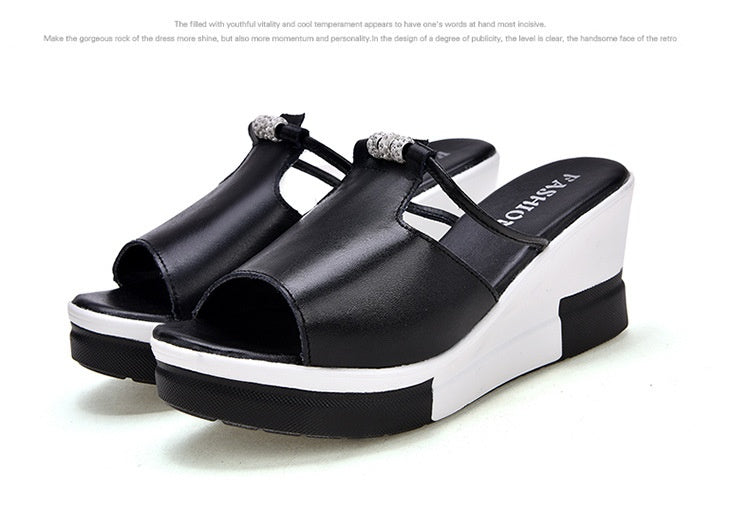 Women's PU Rhinestone Wedge Platform Slippers