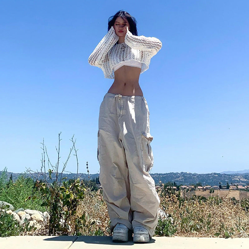 American Low Waist Pocket Overalls Female