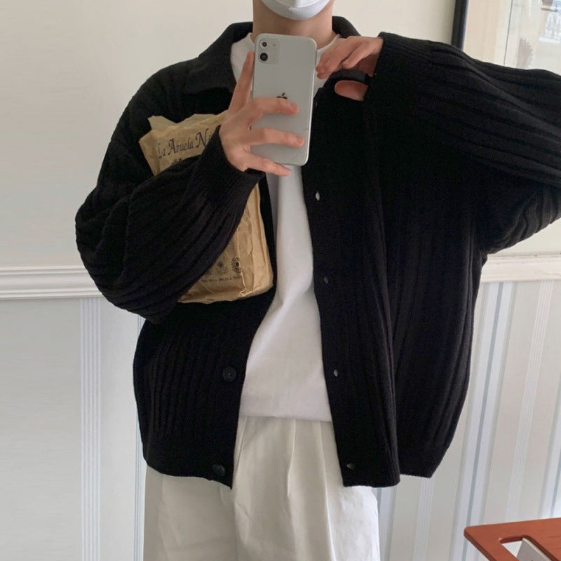 Men's Autumn Striped Lapel Cardigan Sweater