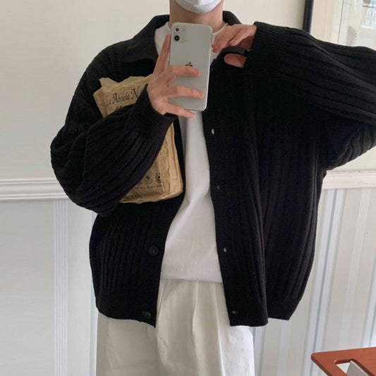 Men's Autumn Striped Lapel Cardigan Sweater