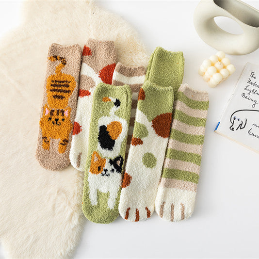 Coral Fleece Cat's Paw Home Ladies Winter Tube Socks