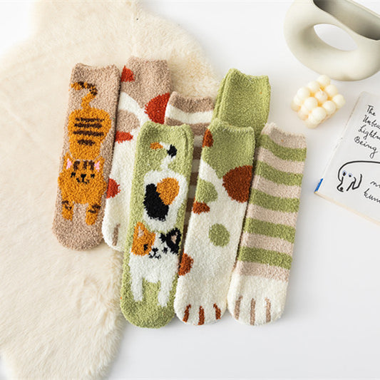 Coral Fleece Cat's Paw Home Ladies Winter Tube Socks