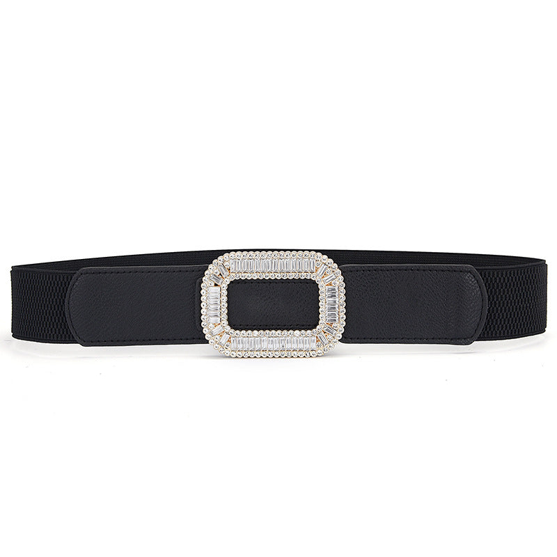 Women's Rhinestone Inlaid Pair Buckle Elastic Elastic All-match Girl Dress Belt