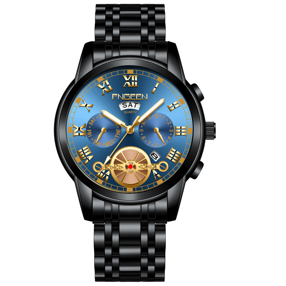 Fashion Tourbillon Watch Quartz Steel Band Multifunction