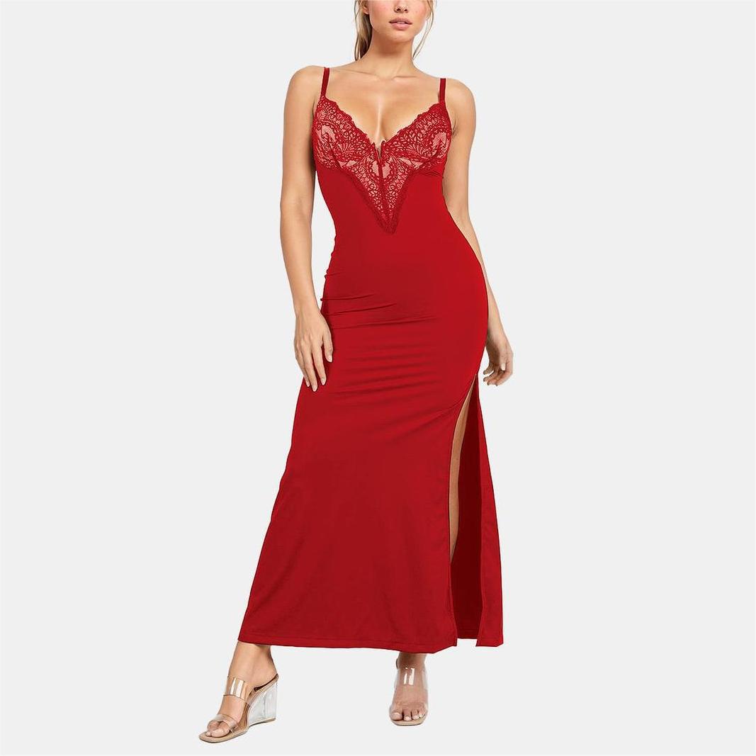 Lace See-through Gathered Belly Contracting And Close-fitting Jumpsuit Dress