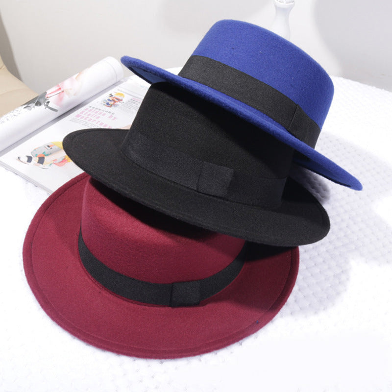 Flat Top Retro British Big Brim Fedora Hat Street Leisure