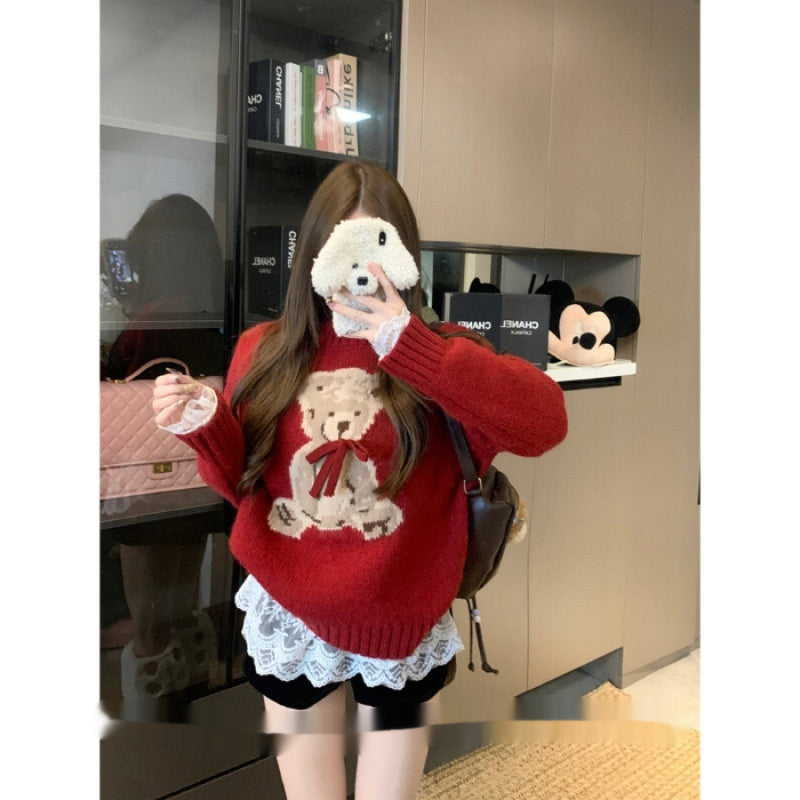Long Sleeve Knitted Sweater Loose Top For Women