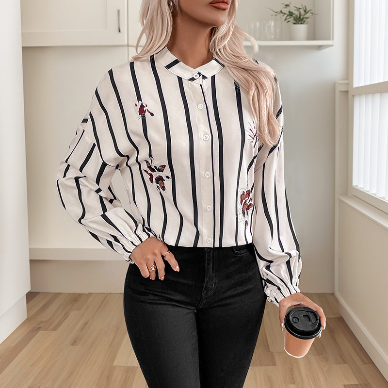 Commuter-style Single-breasted Striped Lapel Shirt