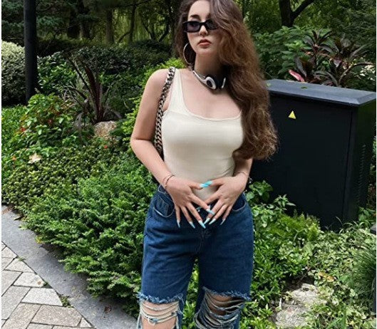 Women's U-neck Sleeveless Vest Tight Jumpsuit