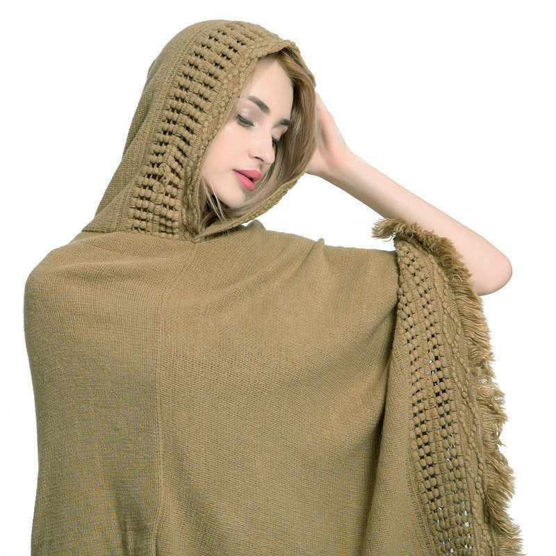 Autumn And Winter Women's Tassel Plus Size Sweater With Hat