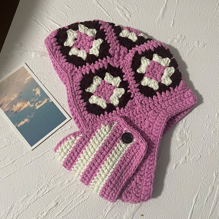Ladies Fashion Floral Striped Knit Sweater Hat